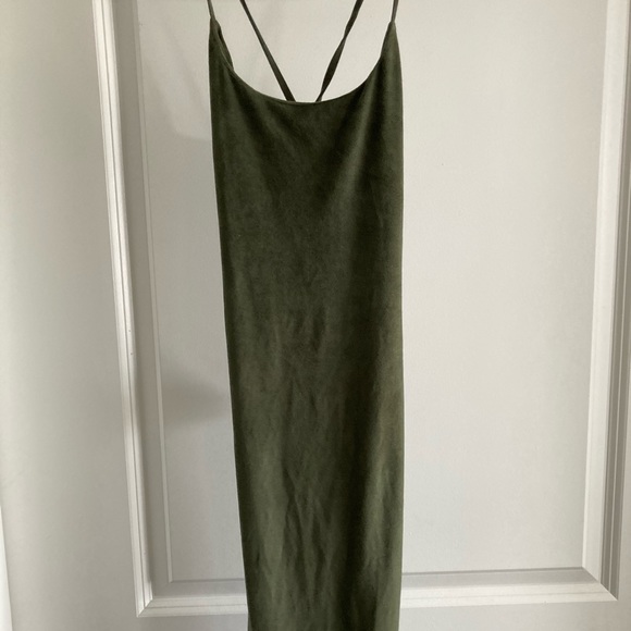 Fitted Olive Green Faux Suede Dress Size Small - Picture 11 of 12